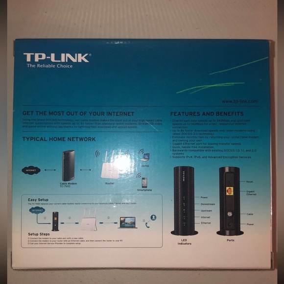 TP-LINK DOCSIS 3.0 CABLE MODEM(Model No. TC-7610) - Picture 2 of 9